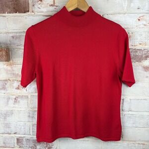 Vintage Pendleton Cherry Red Merino Wool Mock Neck Sweater 90s Minimalist Knit